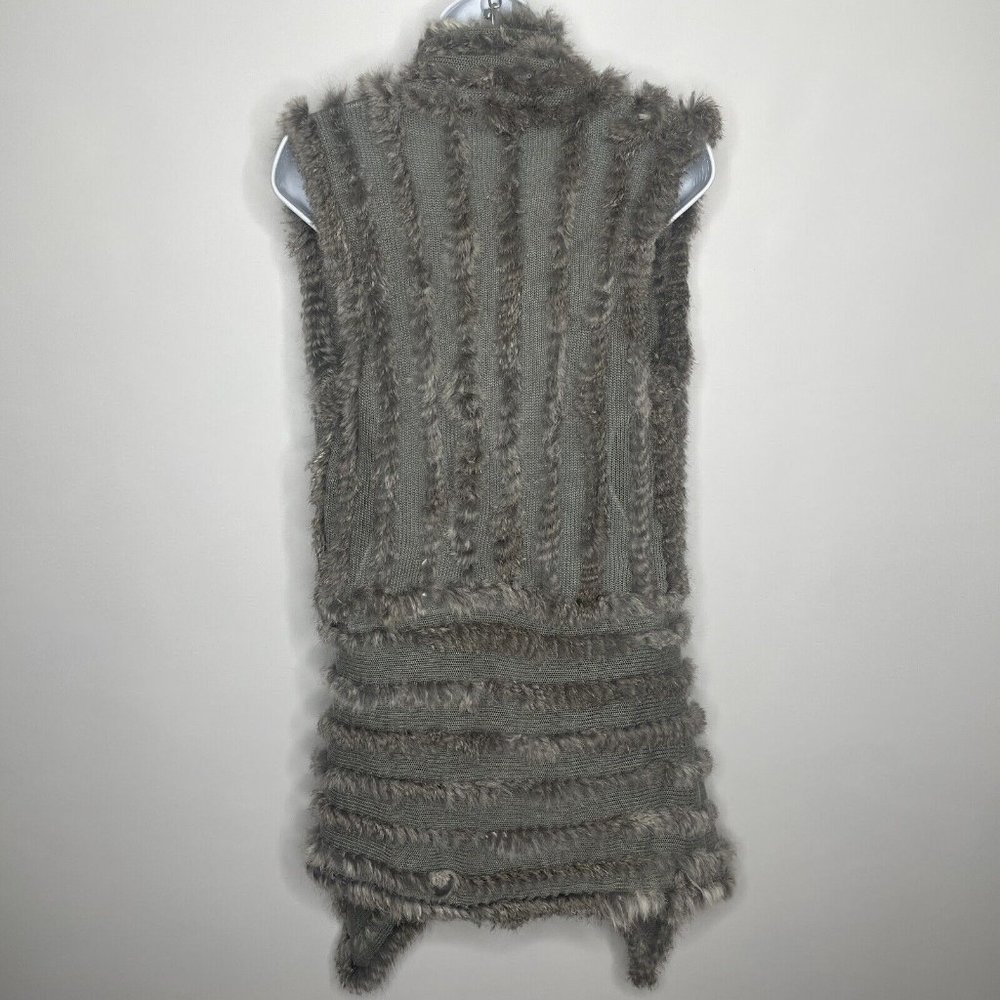 💜 3/$30 Gray Knit Angora Rabbit Fur Asymmetric Open Front Cardigan Sweater - Picture 5 of 8